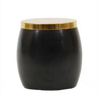 4" Round x 4"H Soapstone Container w/ Gold Finish Metal Lid, Black