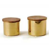 4-3/4" & 4" Round Metal Canisters w/ Mango Wood Lid