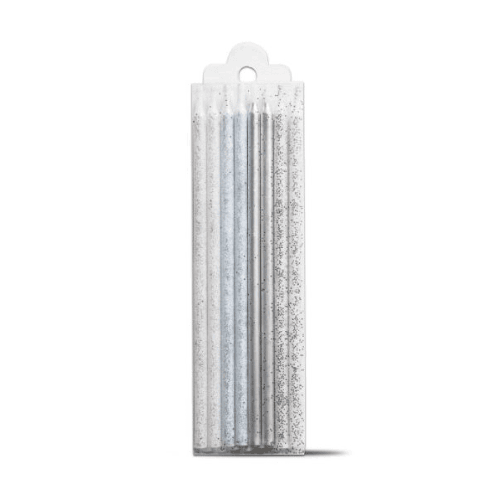 Silver Glitter Tall Candle 24pk Jollity & Co