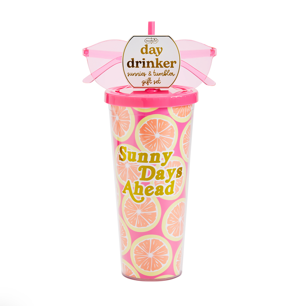 Mud Pie - Tumbler & Sunnies Set Sunny Days Ahead Pink