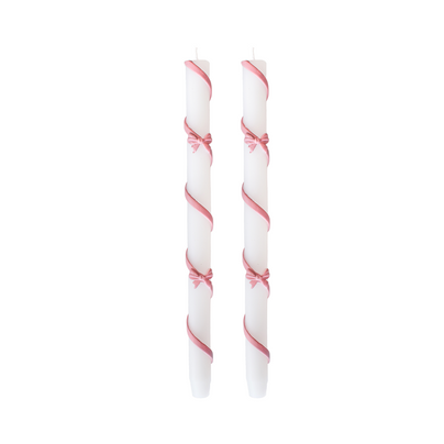 Ribbon Bow Taper Candle Set - 3 Color Options, Jollity & Co