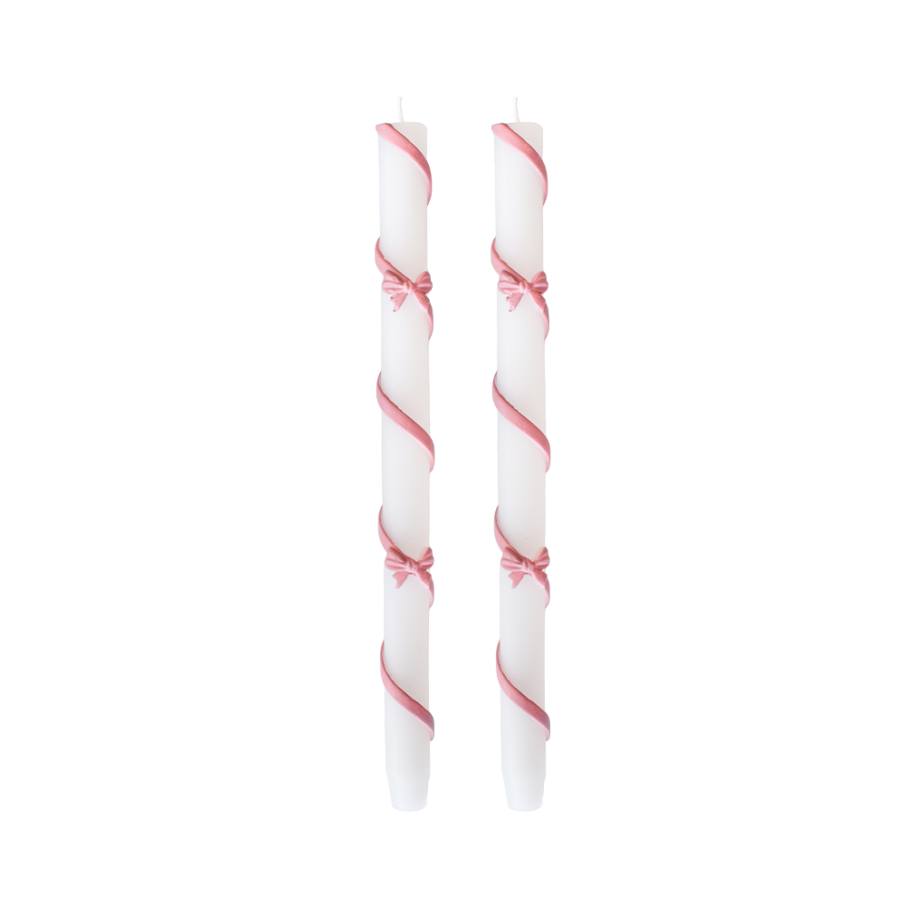 Ribbon Bow Taper Candle Set - 3 Color Options, Jollity & Co