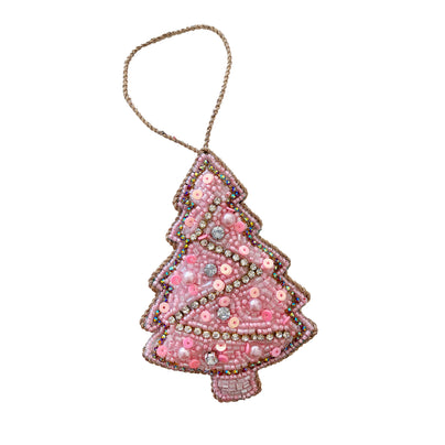 Beaded Christmas Tree Ornament in Pink, Jollity & Co