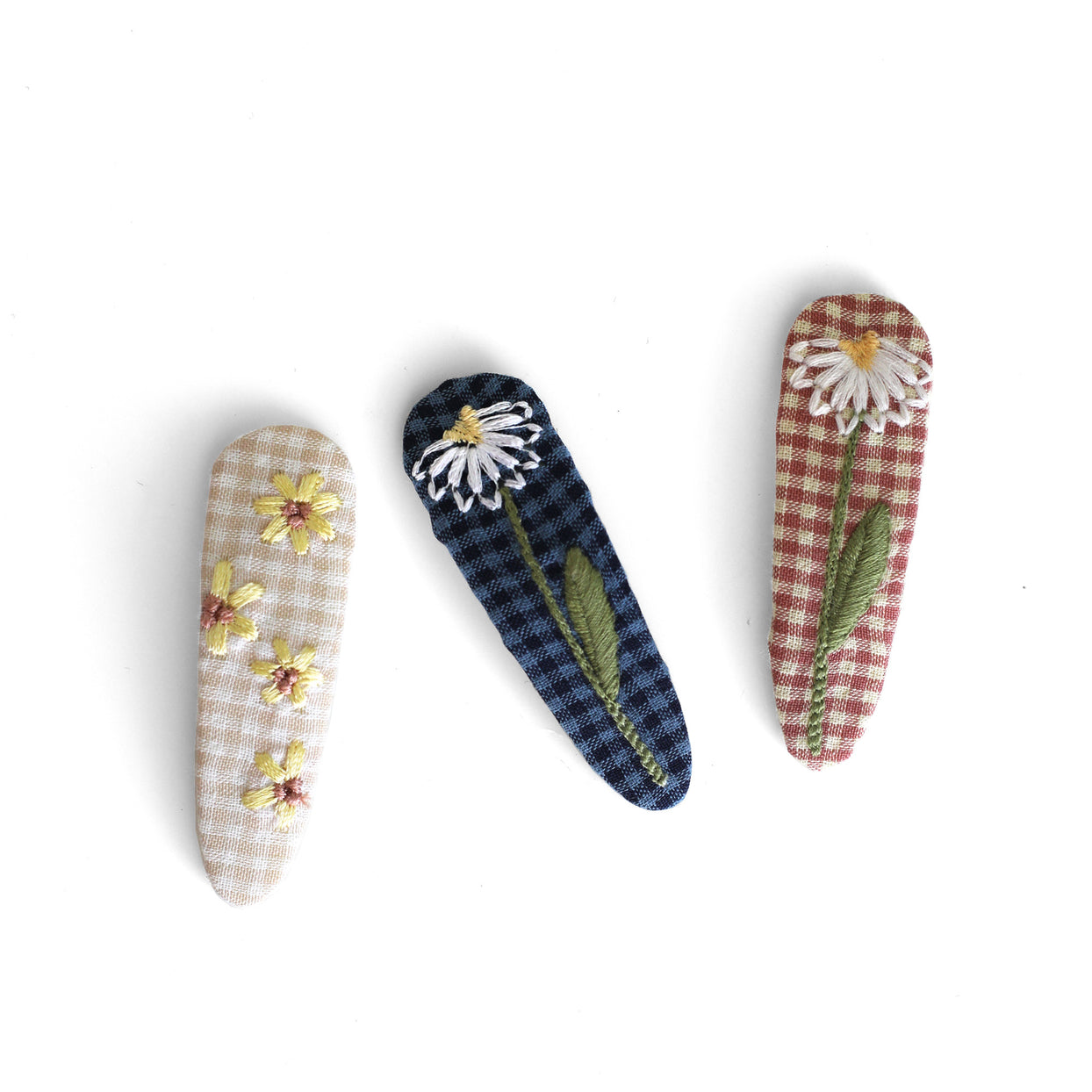 Gingham Embroidered Floral Hair Clip Set, Jollity & Co