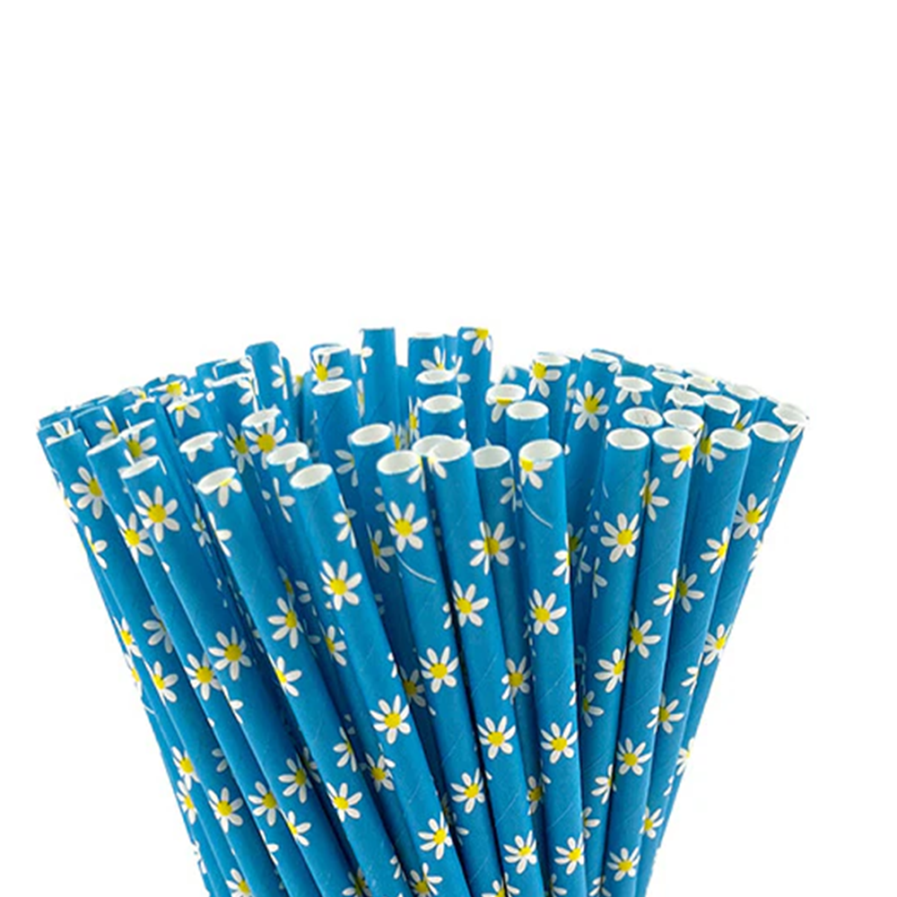 Blue Daisy Paper Straws