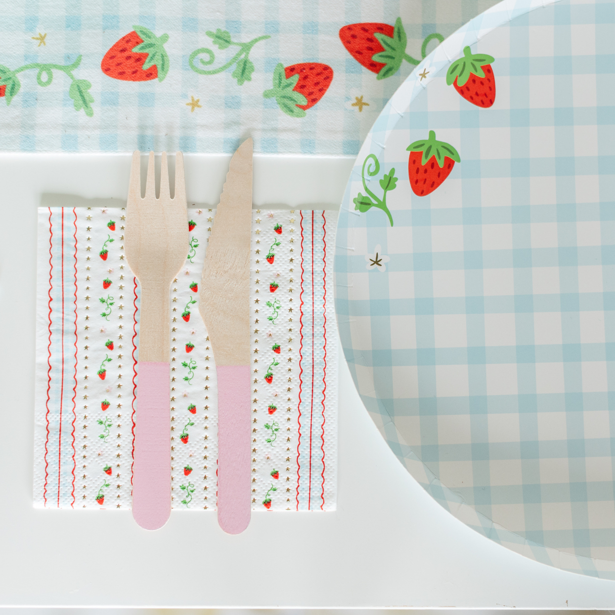 Strawberry Picnic Gingham Print Petite Napkins, Daydream Society