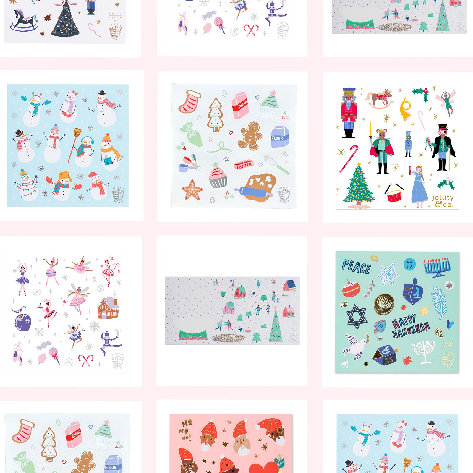Grid of various festive and holiday-themed stickers 