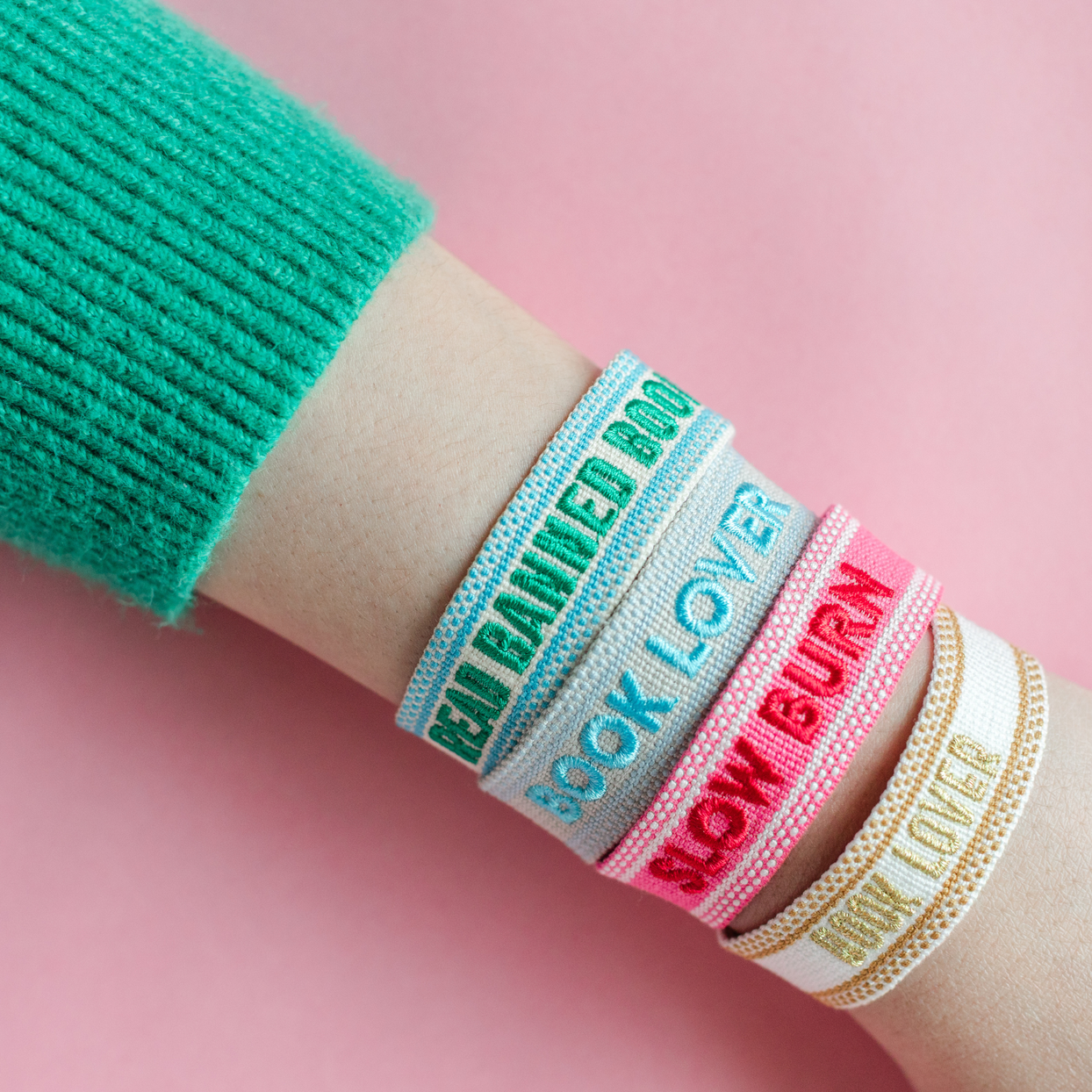 Book Club Themed Embroidered Bracelets, Jollity & Co