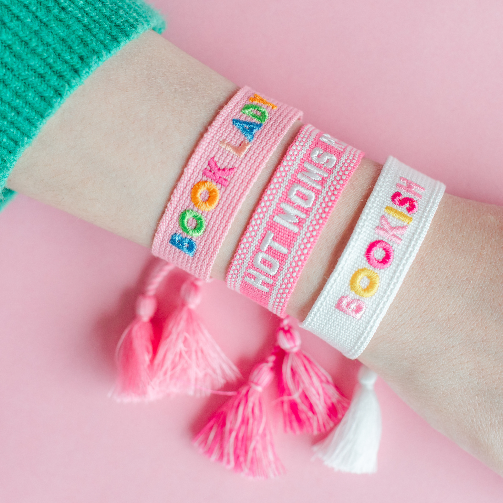 Book Club Themed Embroidered Bracelets, Jollity & Co