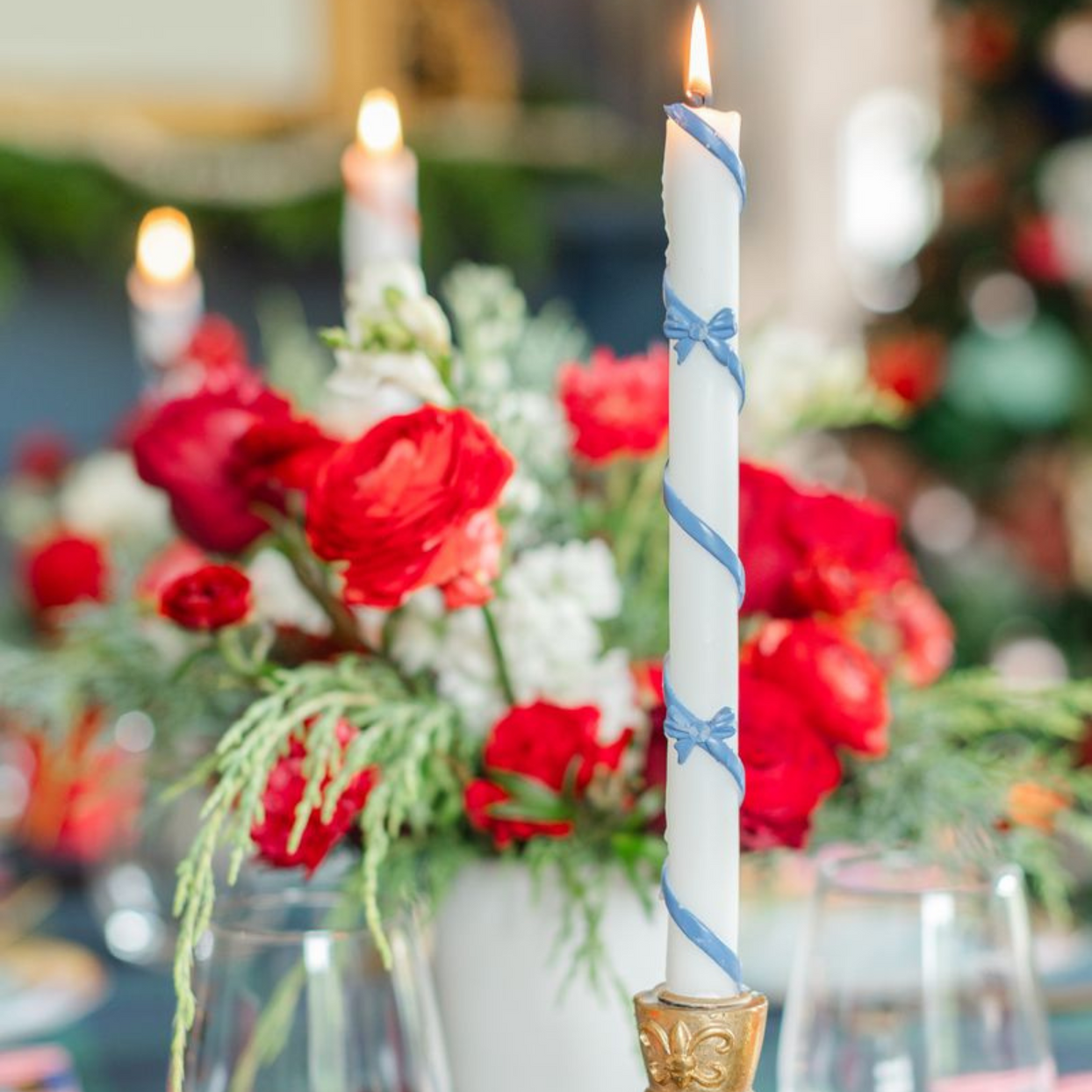 Ribbon Bow Taper Candle Set - 3 Color Options, Jollity & Co