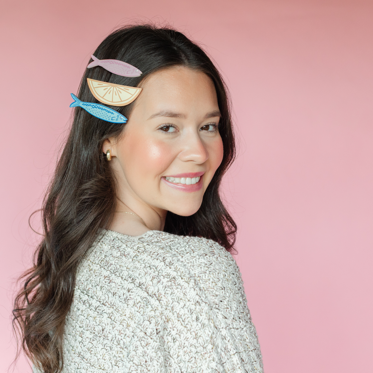 Lemon and Sardines Vegan Leather Hair Clip Set, Jollity & Co