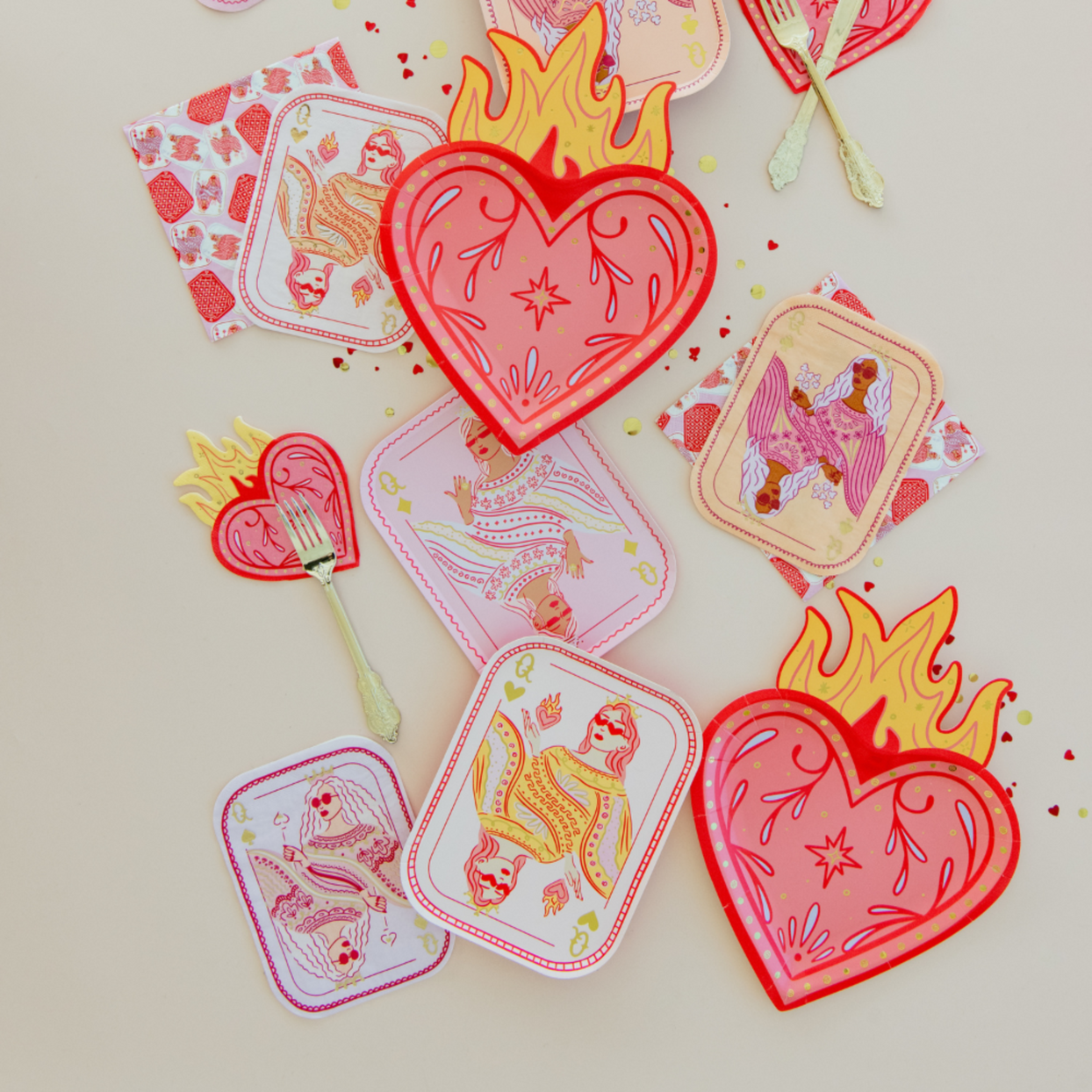 Queens Flaming Hearts Cocktail Napkins, Jollity & Co