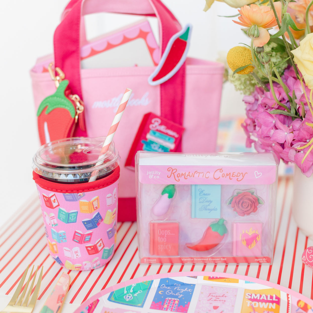 Rom Com Book Themed Beverage Sleeve, Jollity & Co