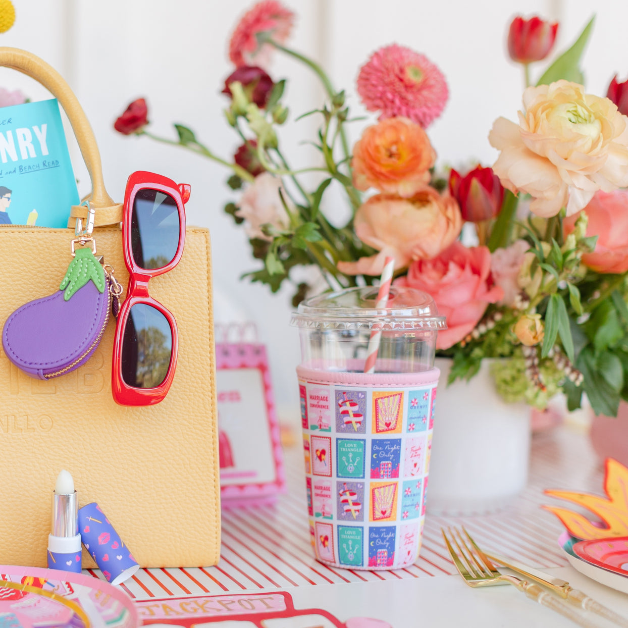 Rom Com Book Themed Beverage Sleeve, Jollity & Co