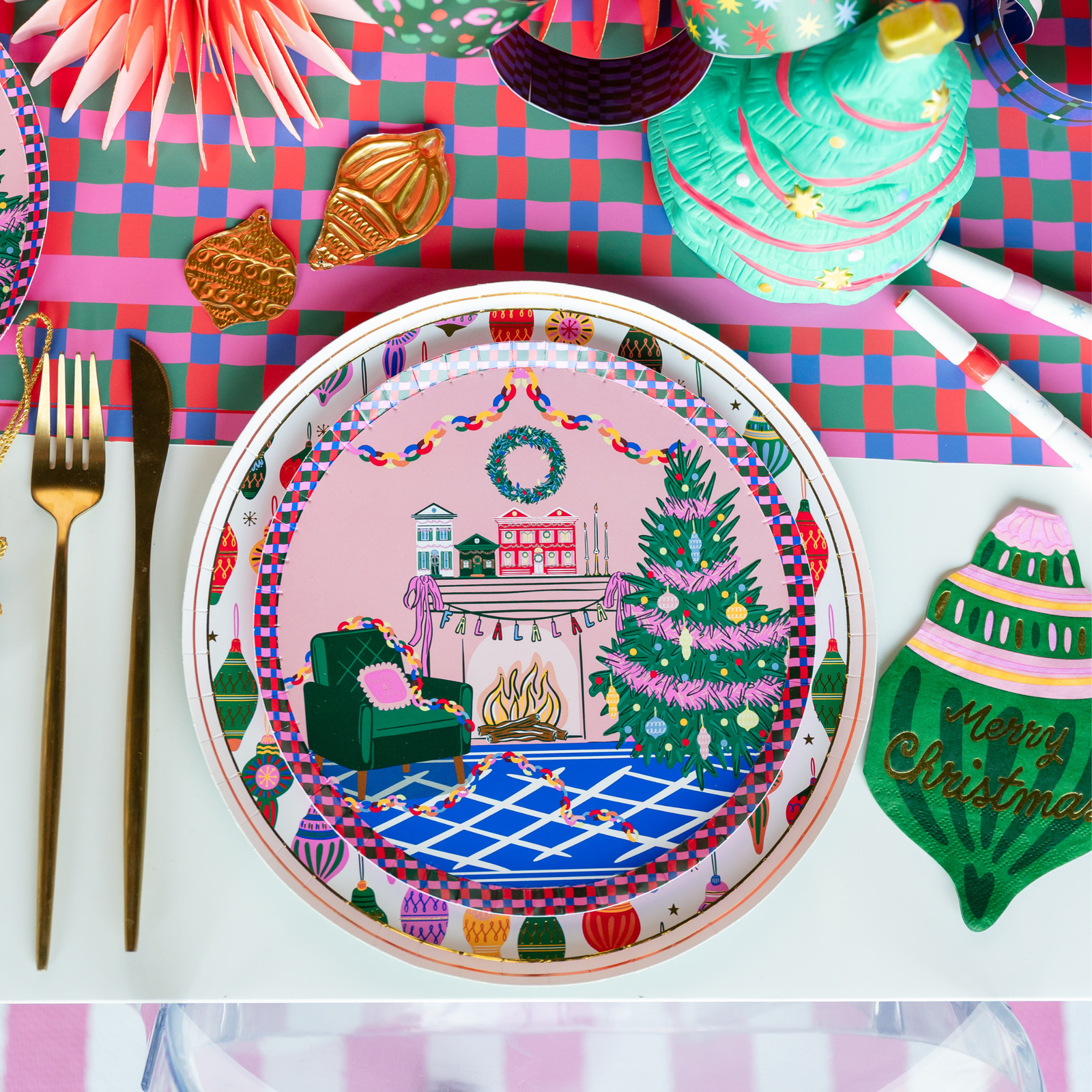 Season of Cheer Fireplace Dessert Plates, Jollity & Co