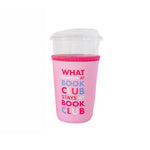 What Happens At Book Club medium beverage sleeve with book club slogan for literary drinks lovers, Jollity & Co.