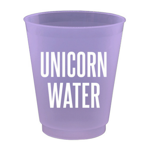 purple plastic unicorn water shot cups