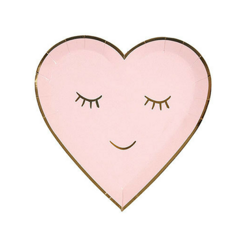 blushing heart paper party plates