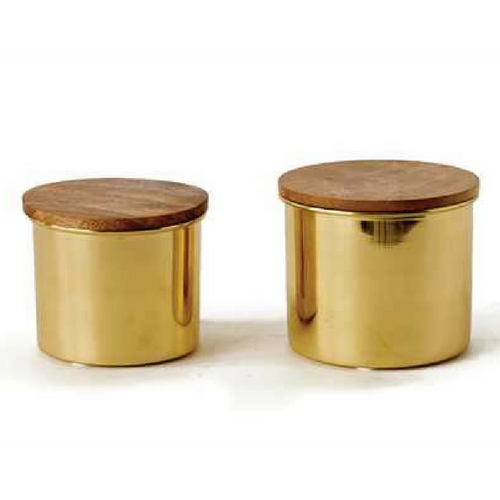 4-3/4" & 4" Round Metal Canisters w/ Mango Wood Lid