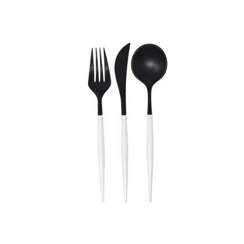 sleek black and white disposable cutlery