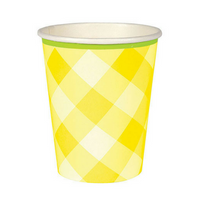 yellow gingham paper party cups