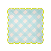 blue gingham small paper party plates