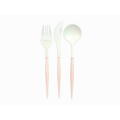 blush and white cute disposable cutlery
