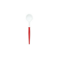 red and white cocktail or dessert spoons
