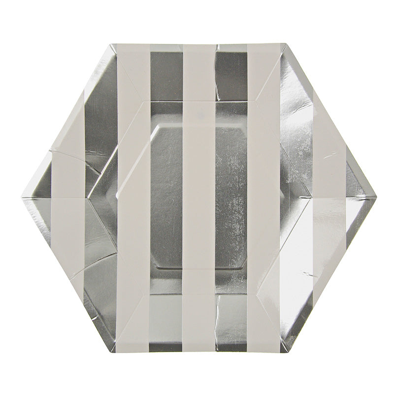 silver foil striped hexagon plates