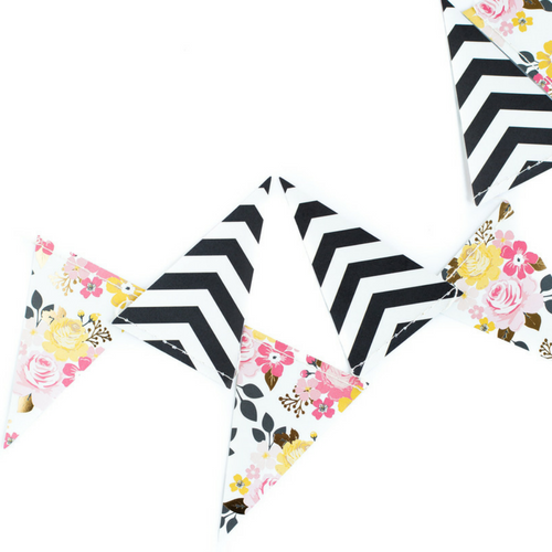 floral and striped pennant banner
