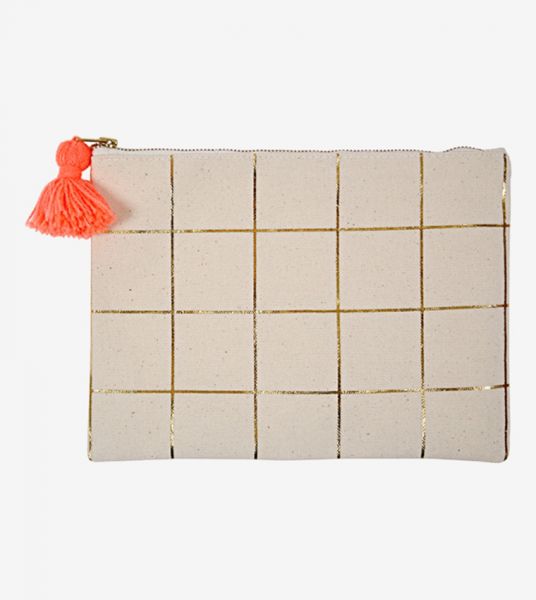 Gold Grid Canvas Pouch