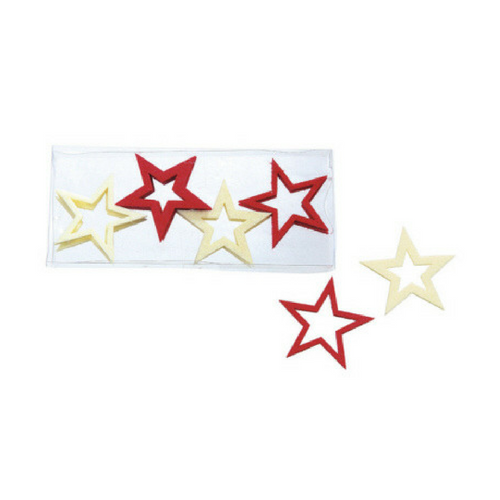 2" Round Felt Stars, Red & White, Set of 12 In Box