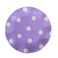 lilac ruffled polka dot paper plates