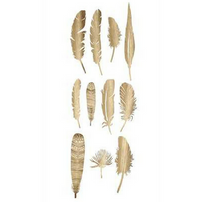 10"L Paper Feathers In Box, Gold Finish, Set of 22