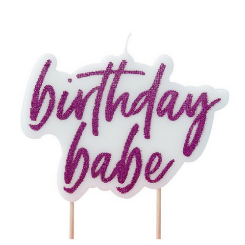 pink glitter birthday babe candle