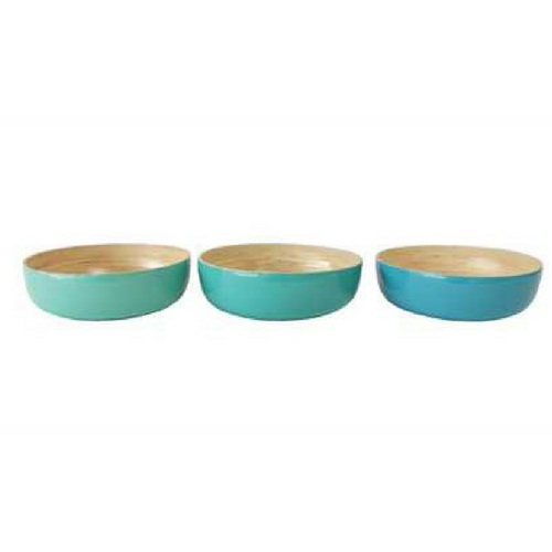 9-3/4" Round x 3"H Lacquered Bamboo Salad Bowl, 3 Colors