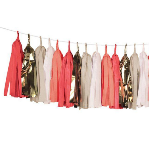 Coral, Tan, and Gold Tassel Garland