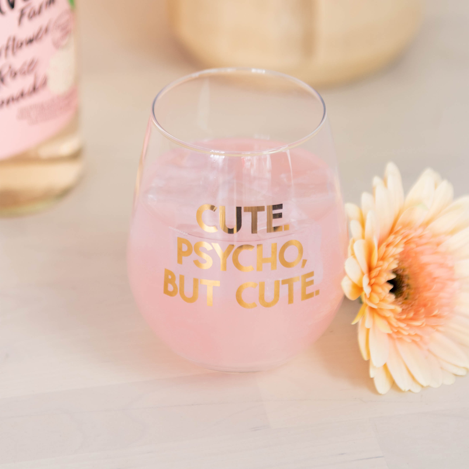 Witty "Cute. Psycho, But Cute" Wine Glass, Jollity & Co.