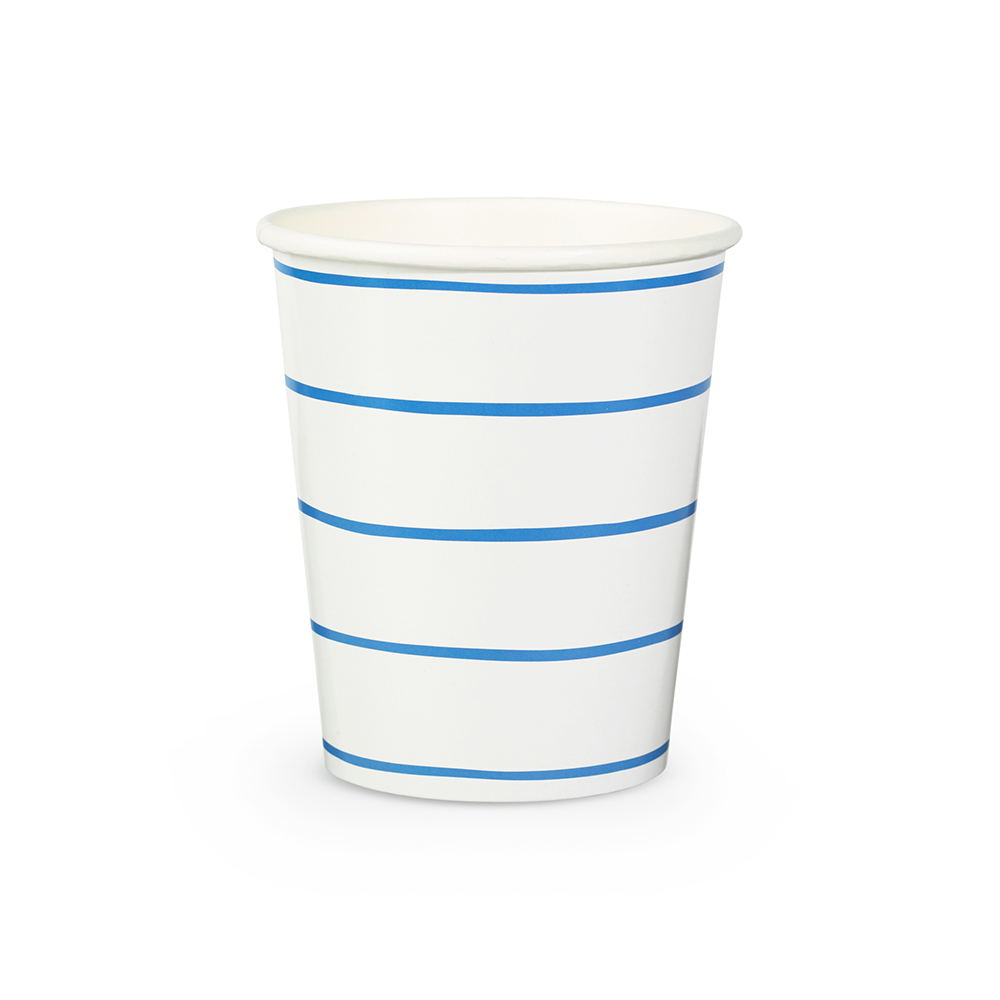 Cobalt Frenchie Striped 9 oz Cups from Daydream Society