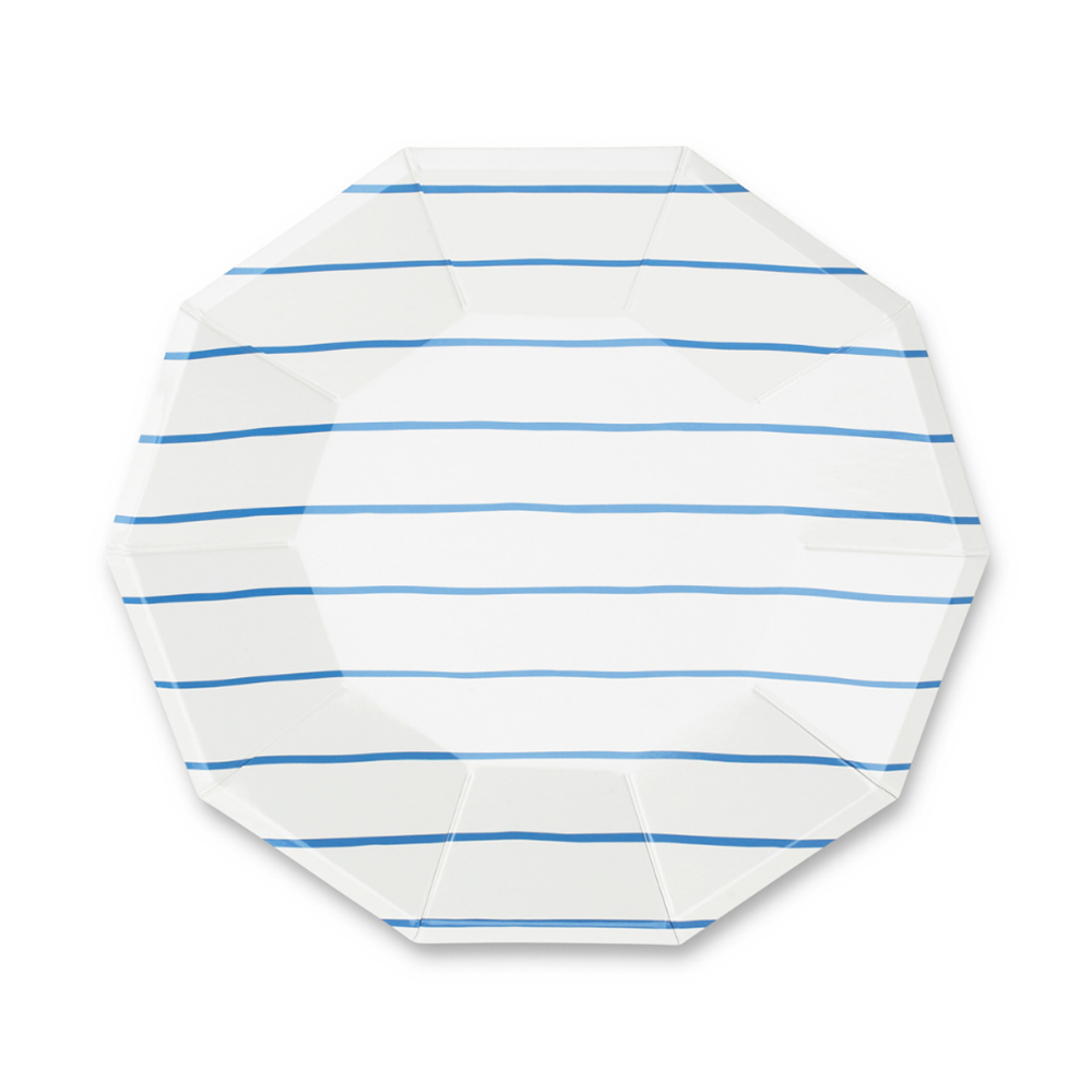 Cobalt Frenchie Striped Large Plates from Daydream Society