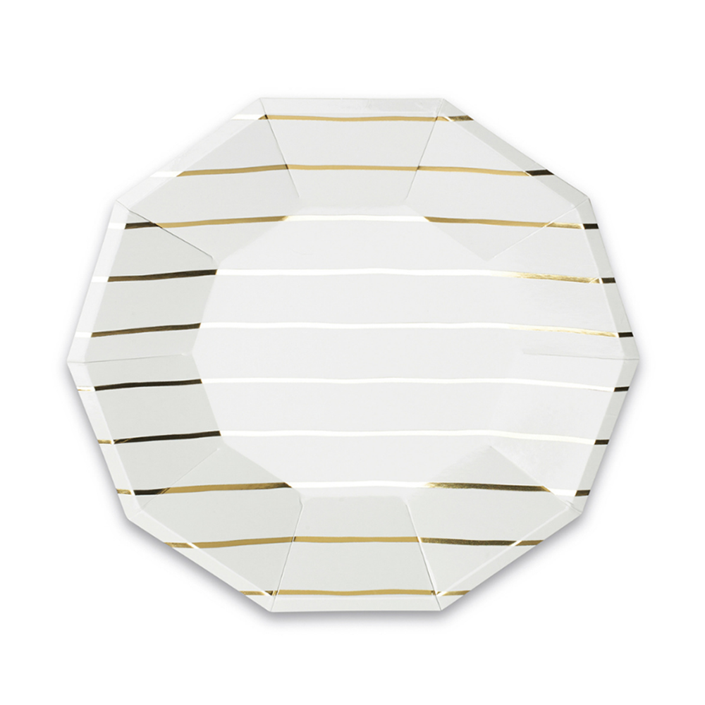 Gold Frenchie Striped Large Plates from Daydream Society