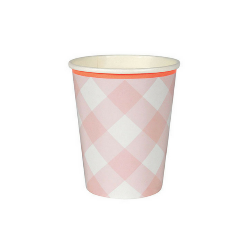 Pink Gingham 9 oz Cups