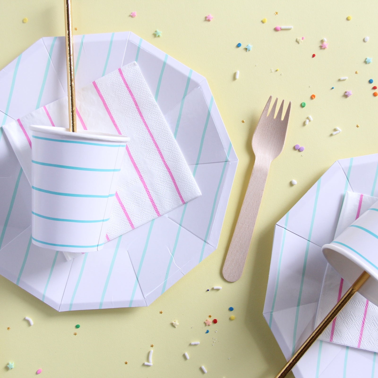 Mint Frenchie Striped Large Plates from Daydream Society