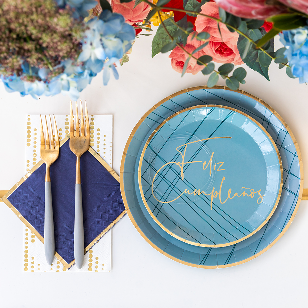 Milestone Blue Feliz Cumpleaño Dinner Plates Styled from Jollity & Co