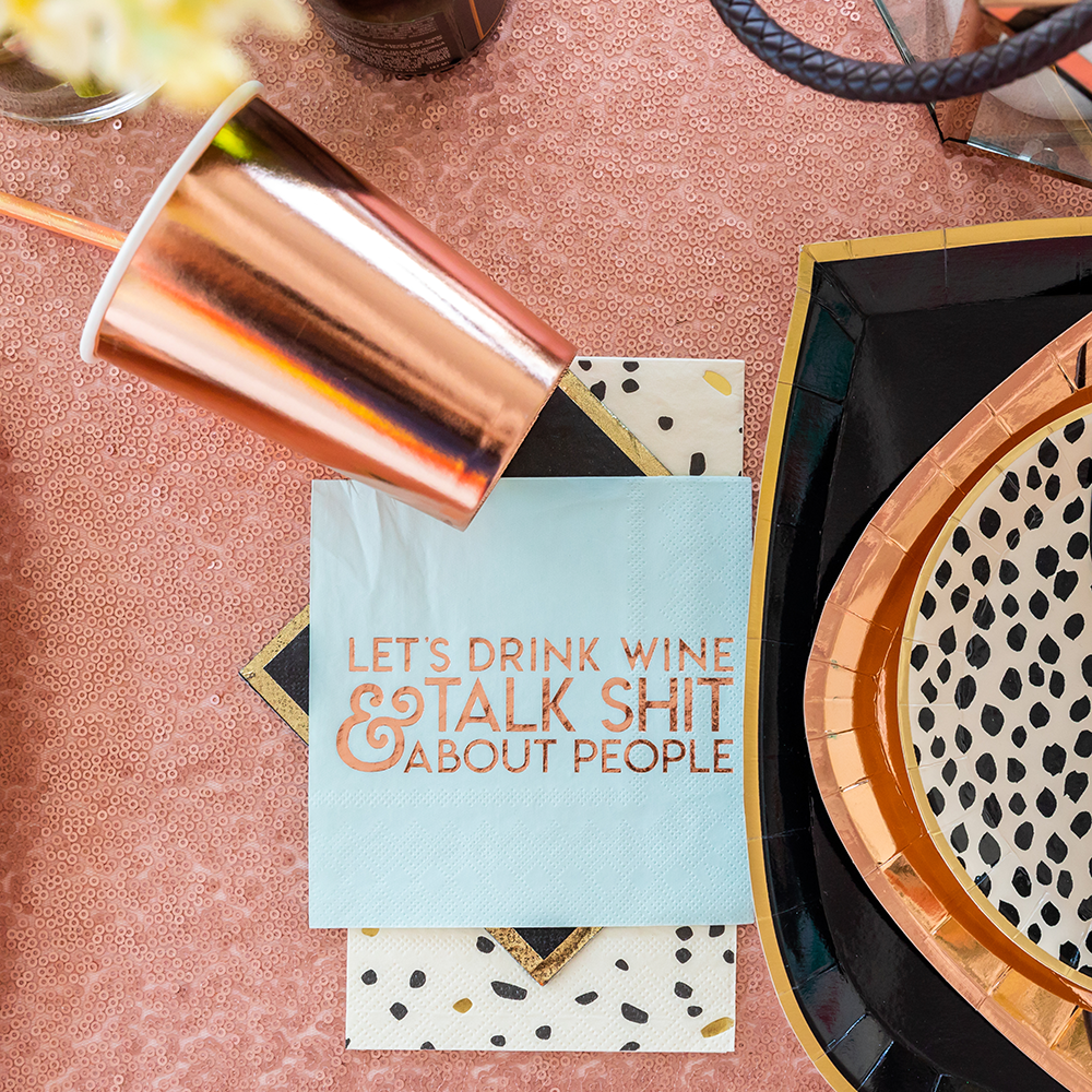 "Let's Drink Wine & Talk Shit About People" Cocktail Napkins from Jollity & Co