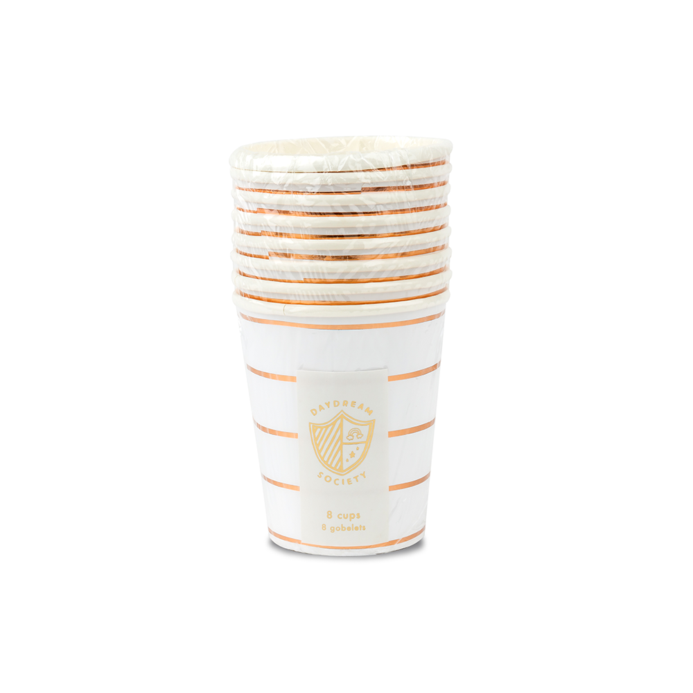 Rose Gold Frenchie Striped 9 oz Cups, Daydream Society