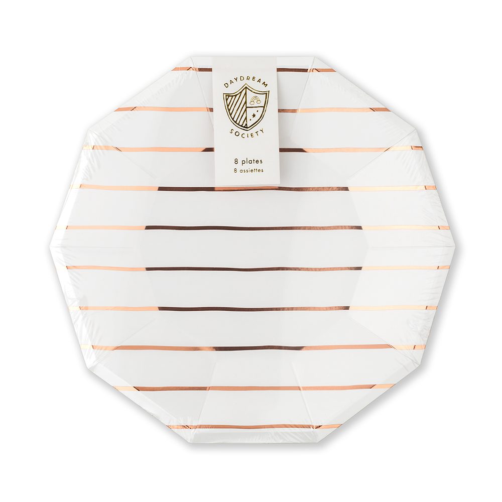 Rose Gold Frenchie Striped Large Plates, Daydream Society