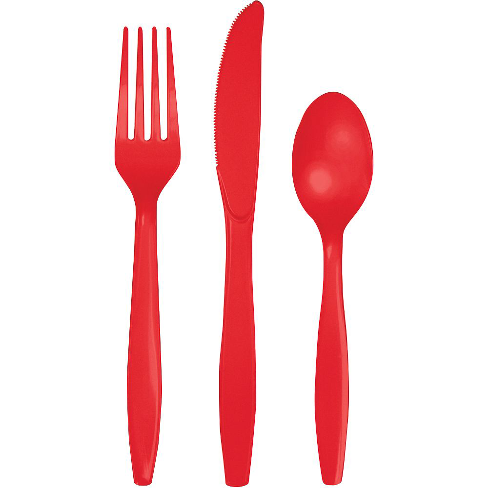 Candy Apple Red Plastic Flatware, Jollity Co.