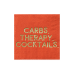 "Carbs, Therapy, Cocktails" Witty Cocktail Napkin from Jollity & Co