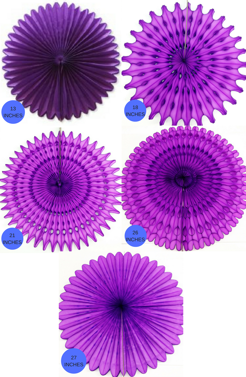 Purple Paper Fans, 5 Sizes